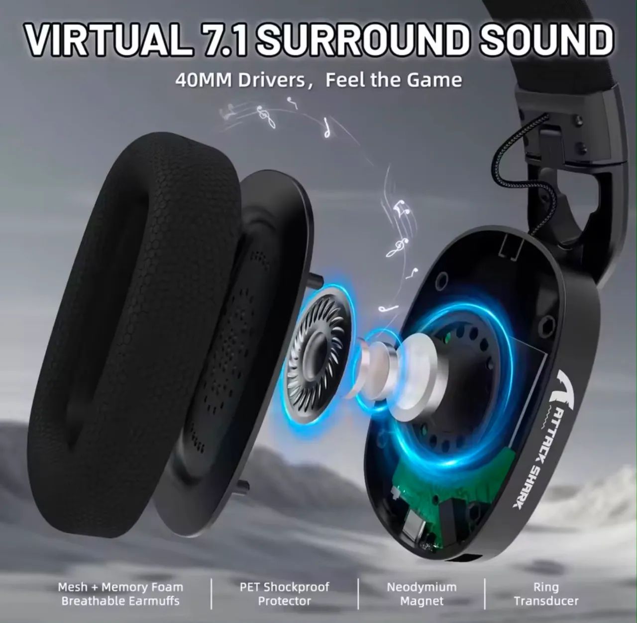 Headset Attack Shark L90 sem fio. @importech_084 - Foto 3