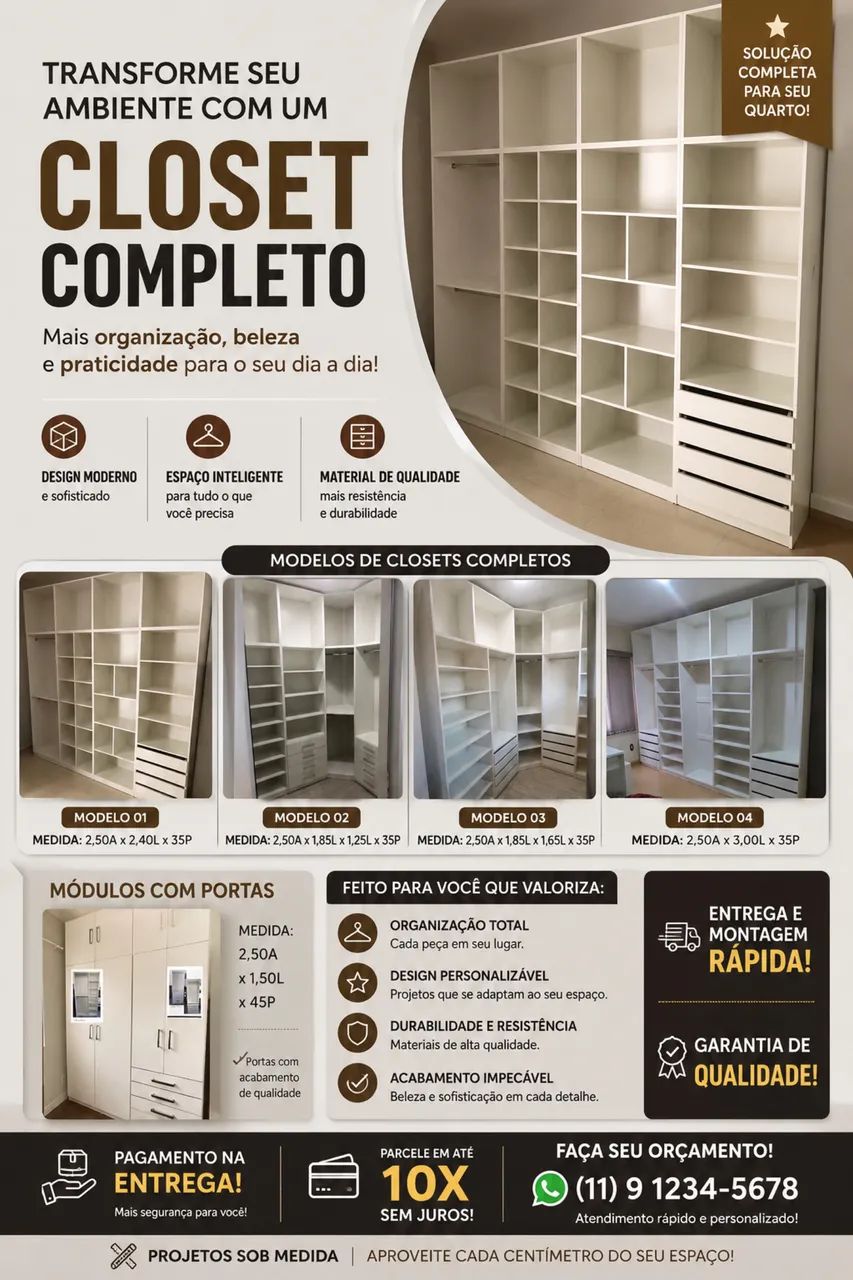 Closet completo em 10 x sem juros no cartão! 
