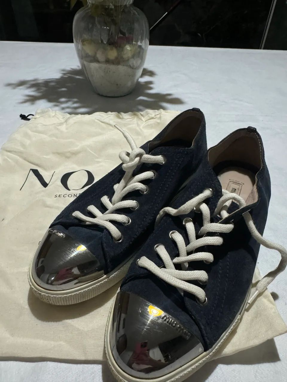 Tênis original Miu Miu azul marinho em camurça