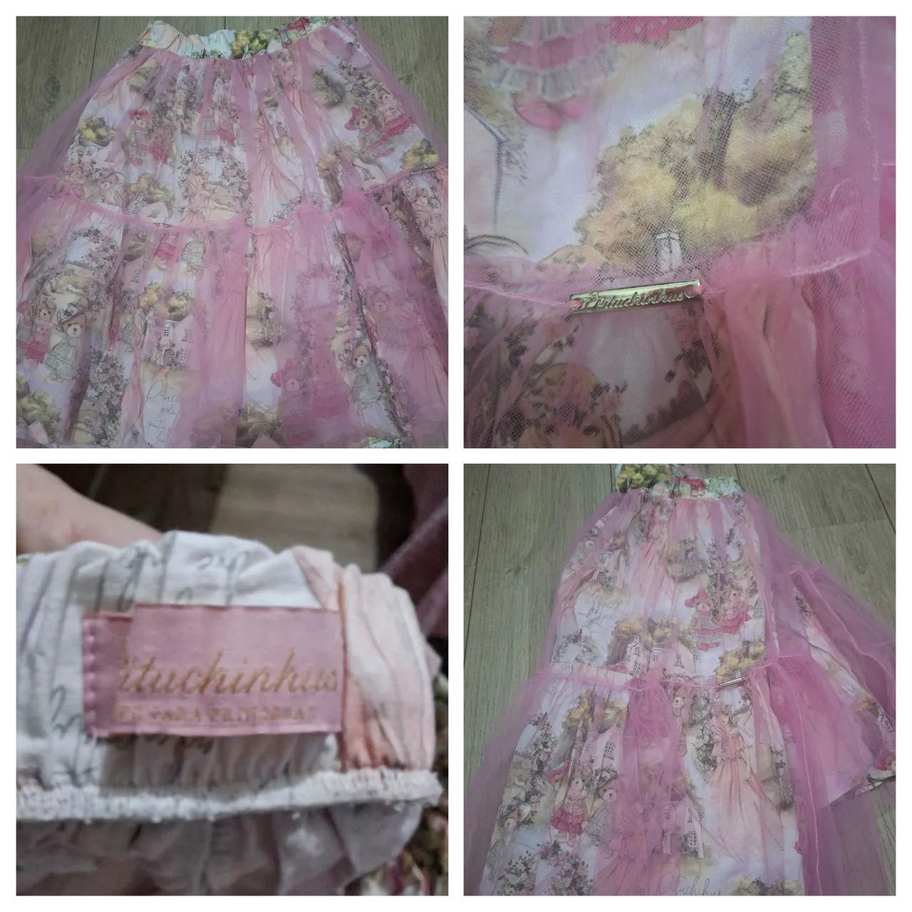 Saia rodada menina com Tule Rosa 