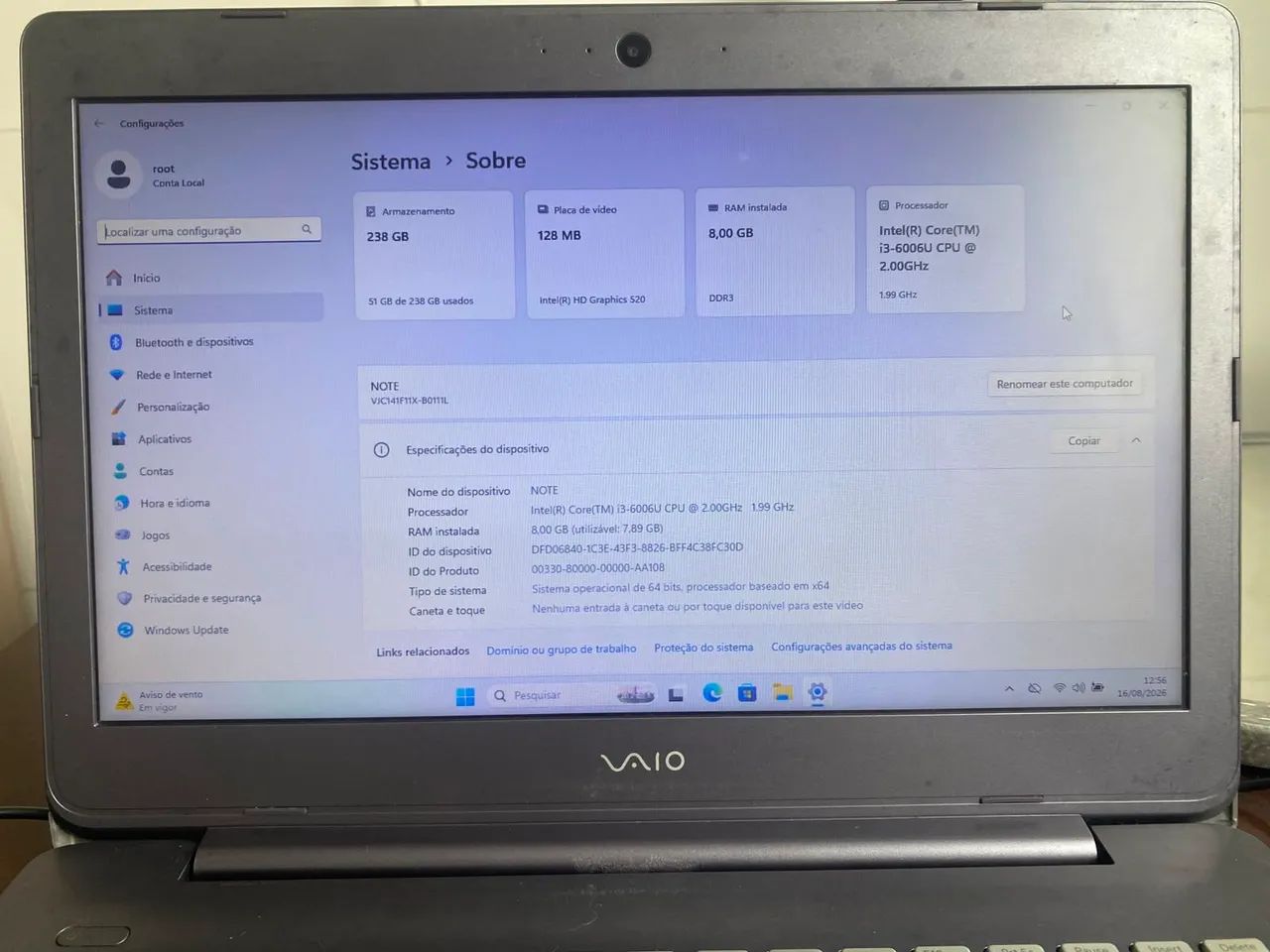 Notebook VAIO Core i3 | 8 GB RAM | SSD 256 GB | Windows 11 - Foto 3