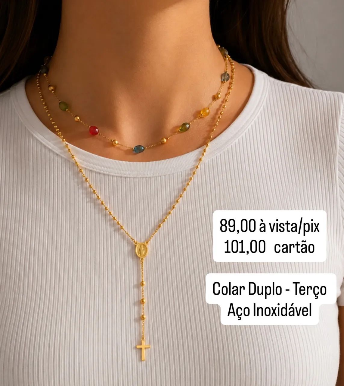 Colar Terço Duplo - Aço Inoxidável  - Foto 3