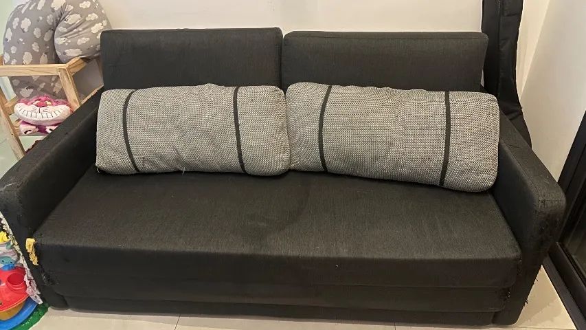 Sofá Cama Queen 3 lugares em Linho Cinza