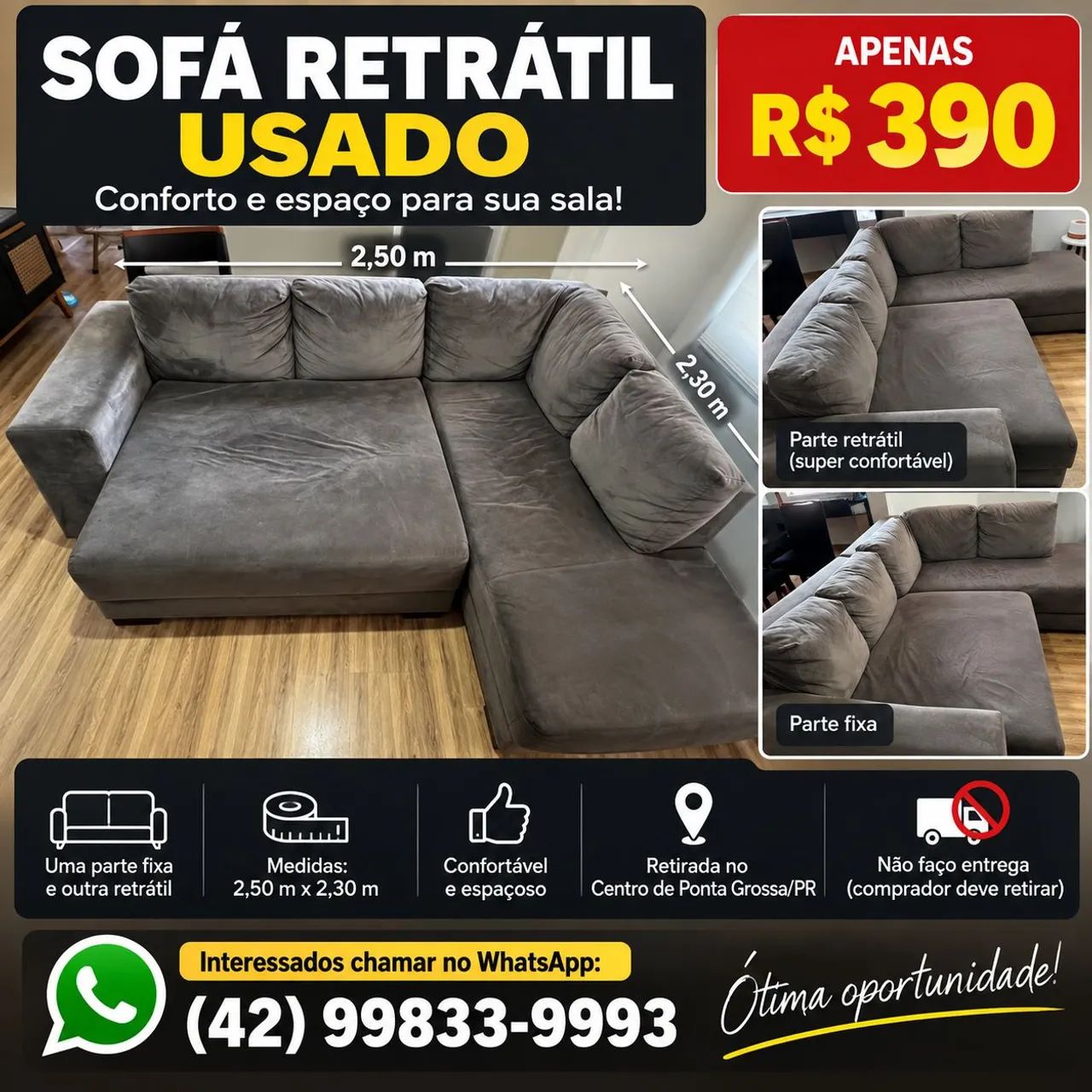 Sofá retrátil 2,50 x 2,30m