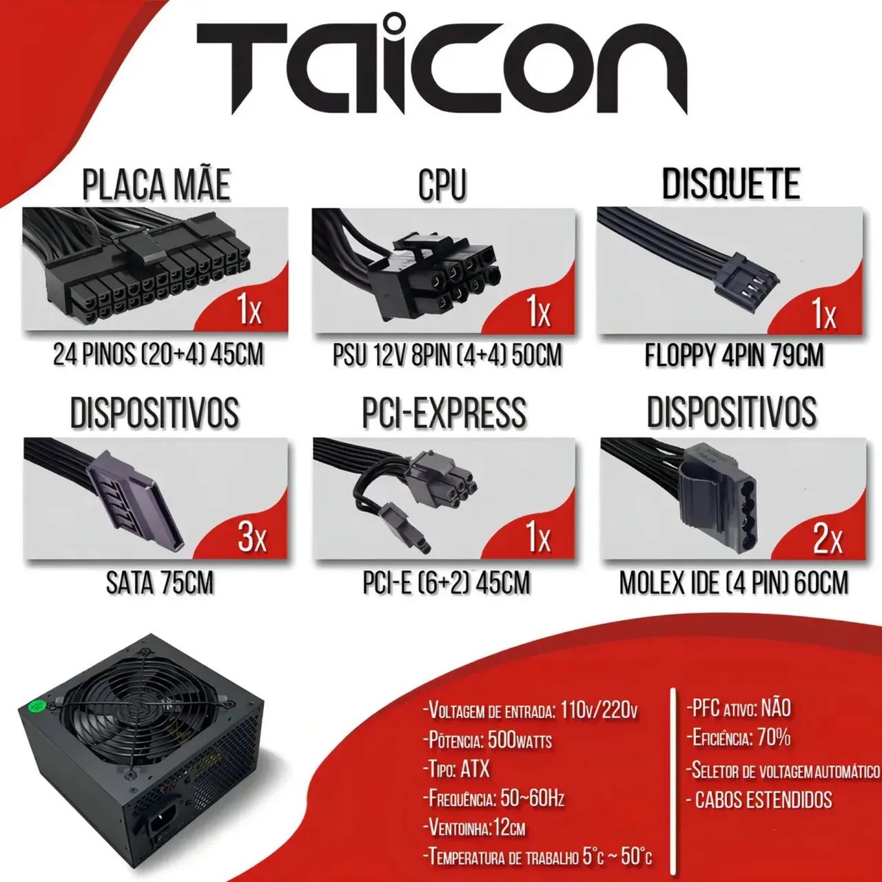 Fonte Taicon 500w - Foto 3