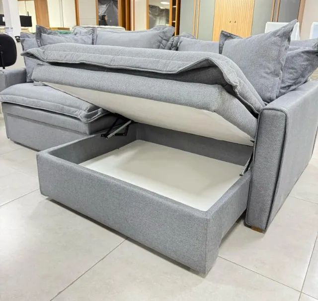 Sofá Cama Baú Retrátil e Reclinável 2,20m D33 Entregamos cinza - Foto 2