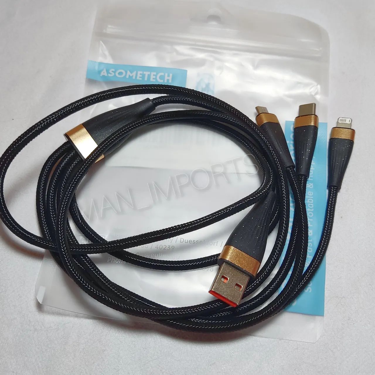 Cabo de Carregamento ASOMETECH 3 in 1 - 6A(Micro USB, USB Tipo C e Ligthning)  - Foto 4