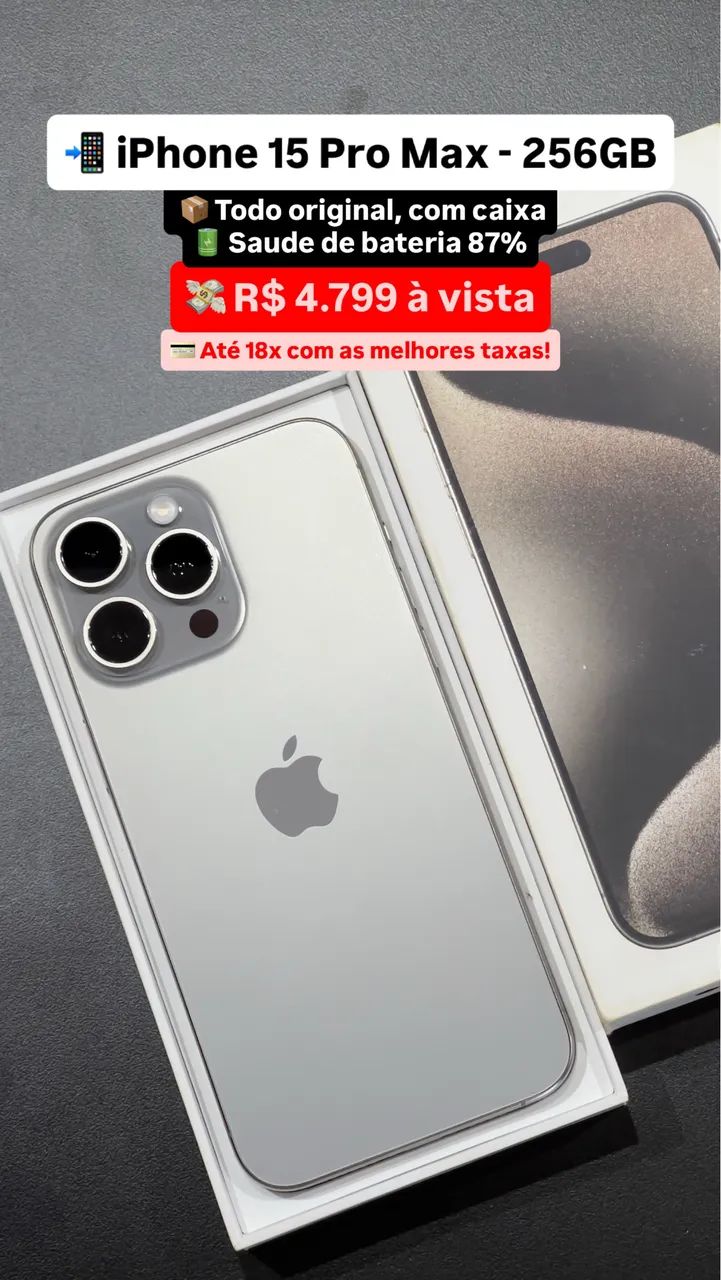 iPhone 本体 15 ProMax 256 GB バッテリー94% サイクル Apple iPhone 15 Pro Max 256GB Titânio natural - Leapfone