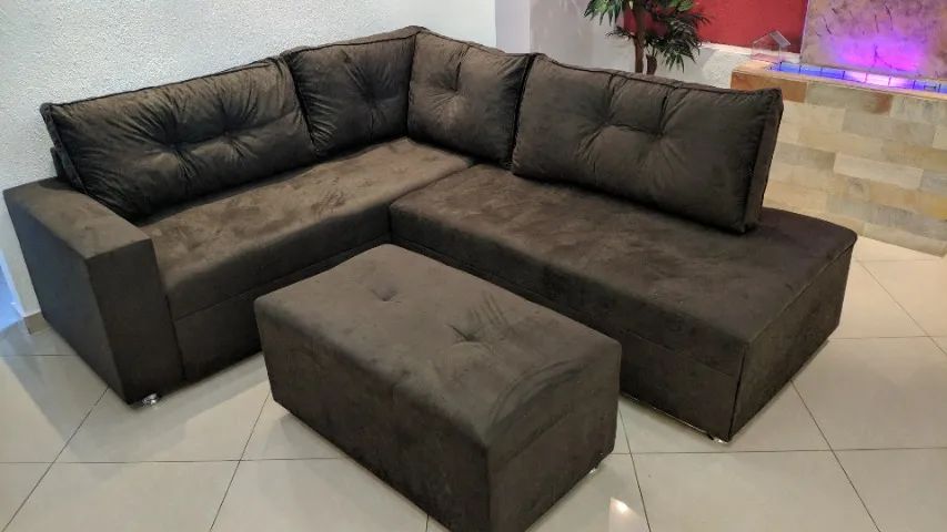 SOFA DE CANTO 5 LUGARES TUCSON COM PUFF ECONOMIA GARANTIDA ENTREGA RAPIDA 