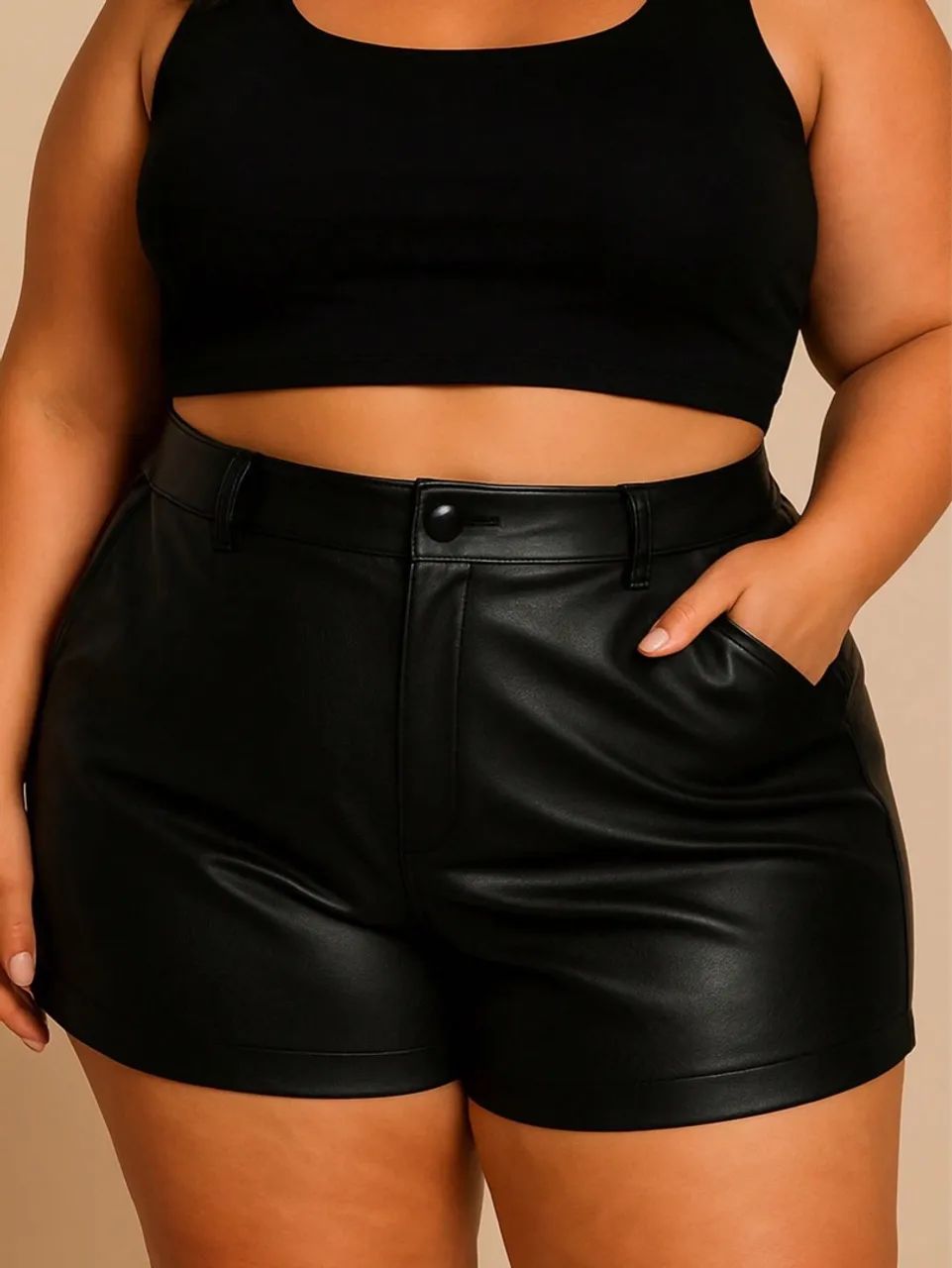Shorts de couro sintético preto