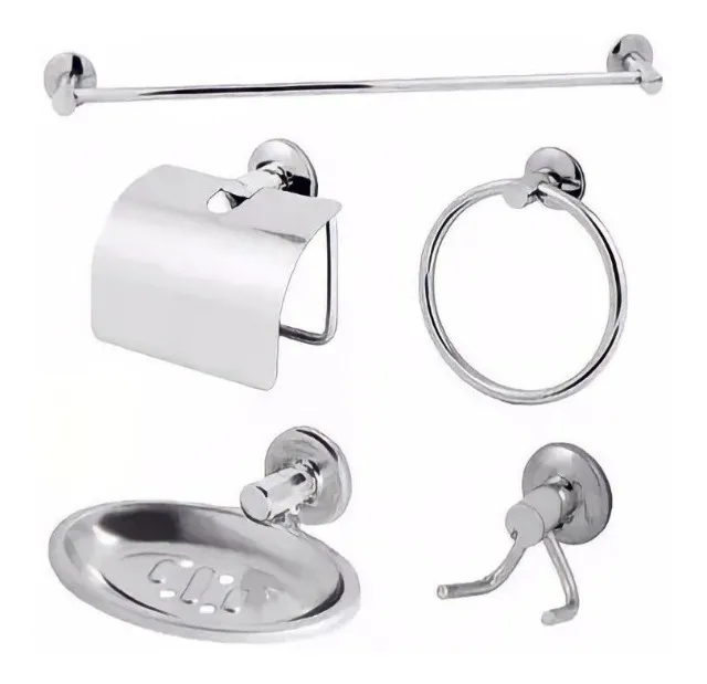 Kit Inox Acessórios Para Banheiro Com 05 Peças Cromado (KITINOX - Ref. 561542)