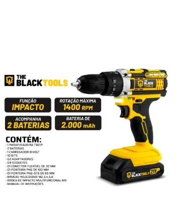 Parafusadeira Furadeira De Impacto The Black Tools Profissional TB-21PX 2 Baterias Com Mal - Foto 2