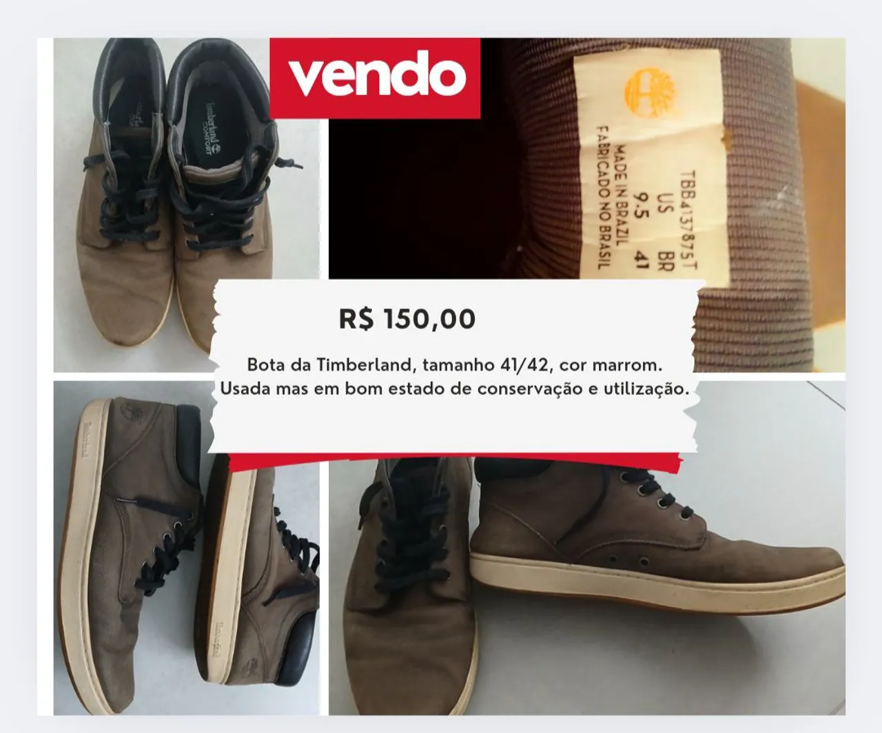Bota Timberland Marrom - Tamanho 41/42
