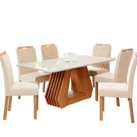 Sala de Jantar Agata 180 Cm com 6 Cadeiras Paola Wood Off/Mad/Nude