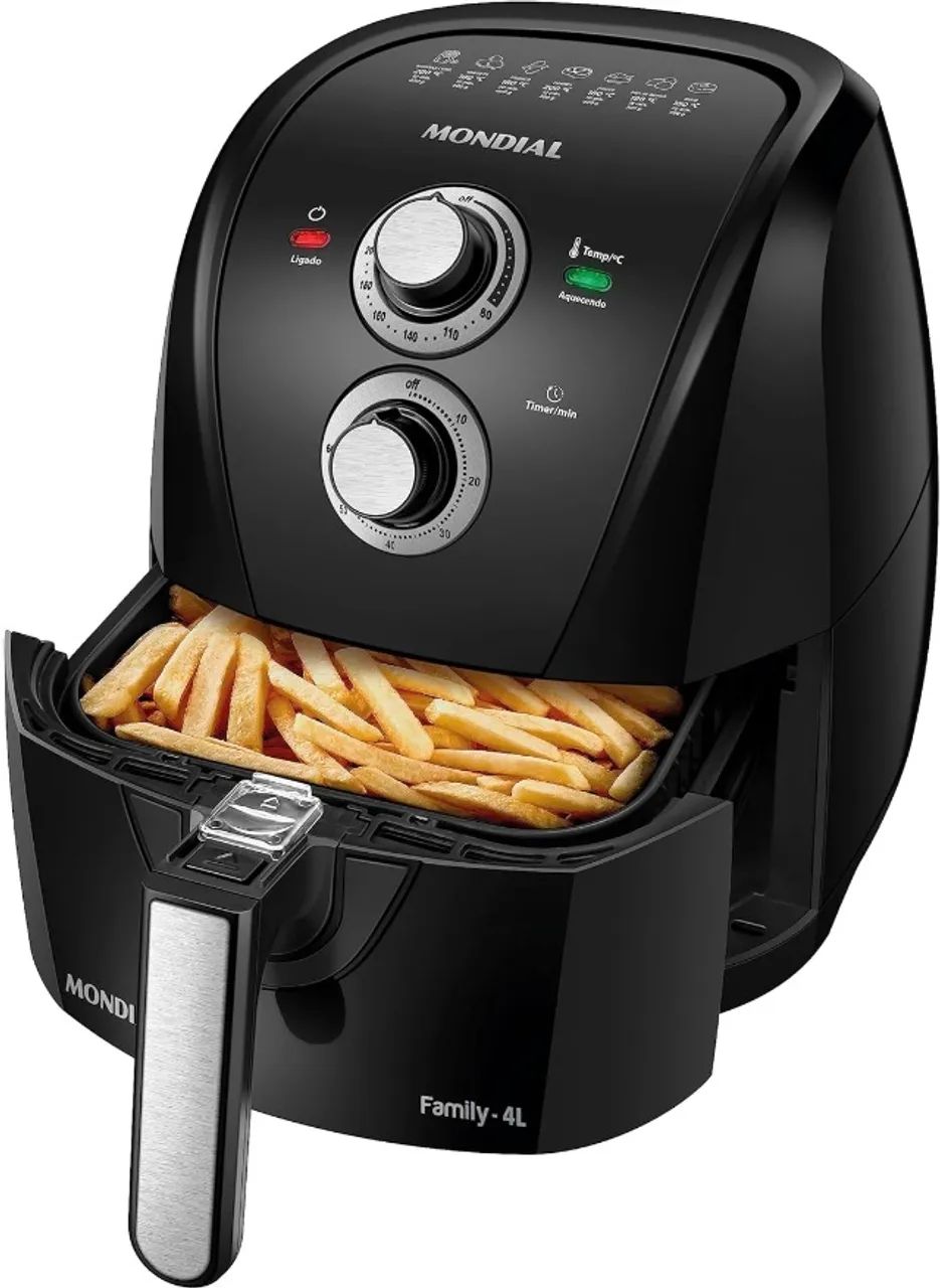 FRITADEIRA SEM ÓLEO AIR FRYER  4 LITROS - MONDIAL - PRETA/PRATA 1500W, 110V