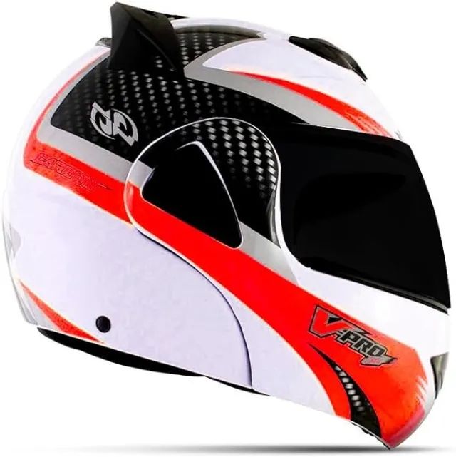 Capacete Articulado V-Pro Jet 2 Carbon Fundo Branco n° 58 ou 62 Viseira Fumê Branco/Vermel - Foto 2