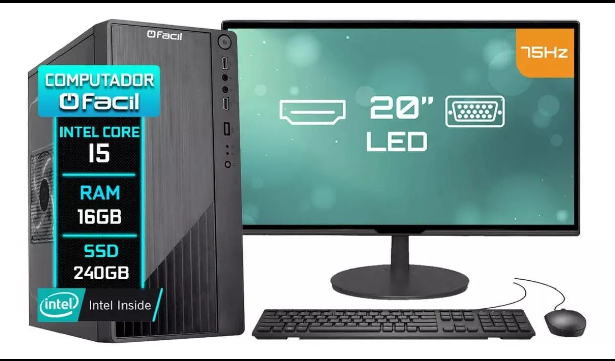 Computador Completo Facil Core i5 16GB 240GB SSD 20'' LED 75Hz