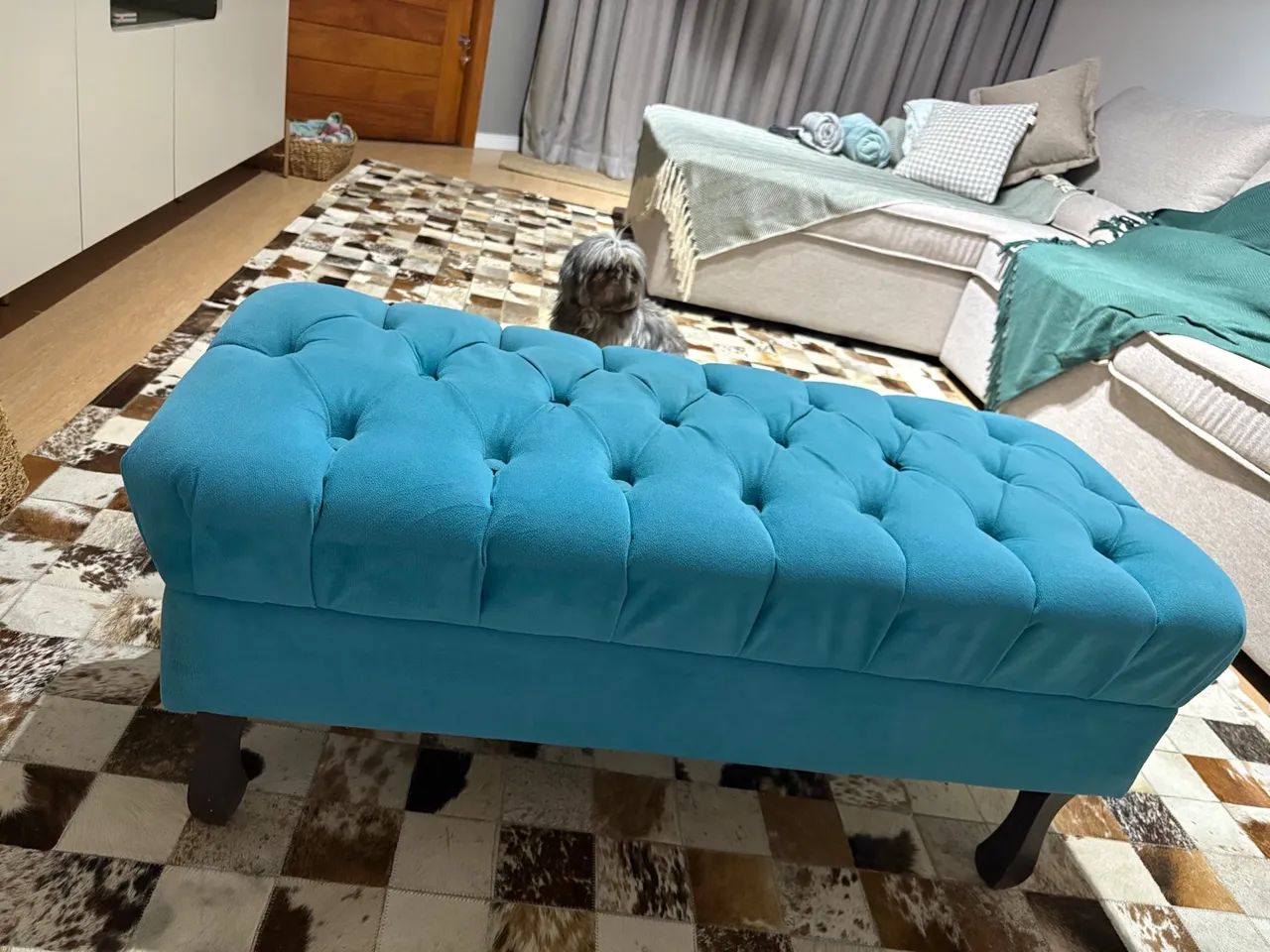 Puff recaime Turquesa Charmoso com Detalhes em Botonê - Foto 2