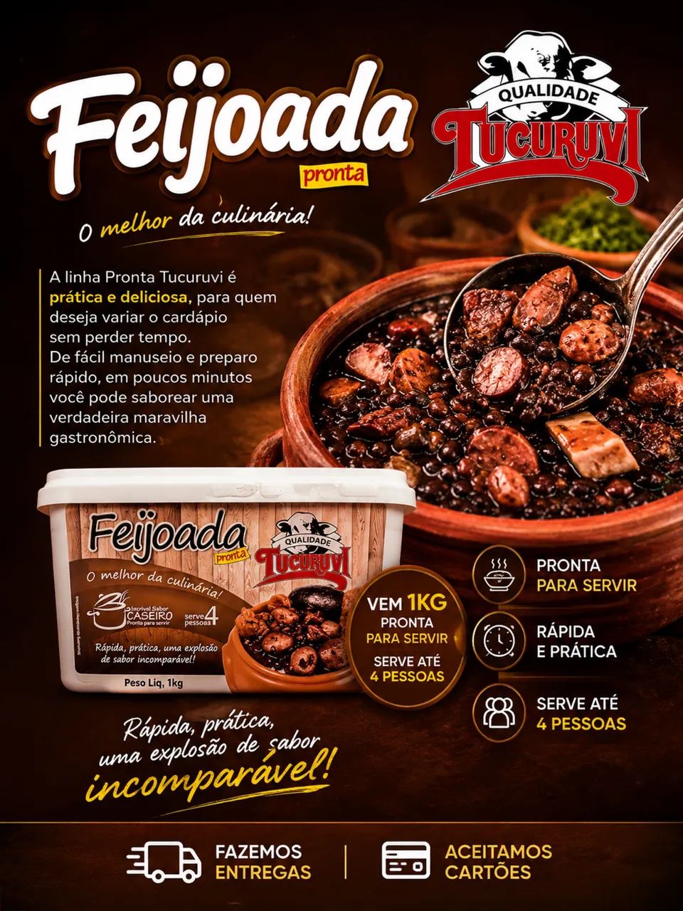Feijoada Pronta Tucuruvi 1kg - Caixa com 4 Unidades (4kg)