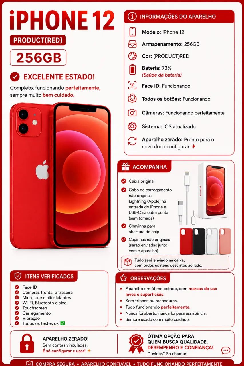iPhone 12 - 256 GB - Usado - Celulares e Smartphones - Vista