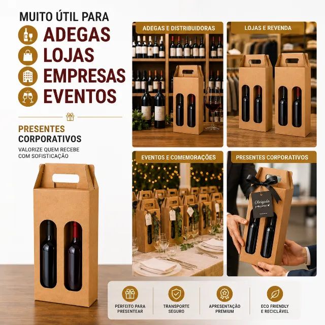 Kit 10 Caixas Para 2 Vinhos Com Visor Kraft 34 cm  - Foto 4