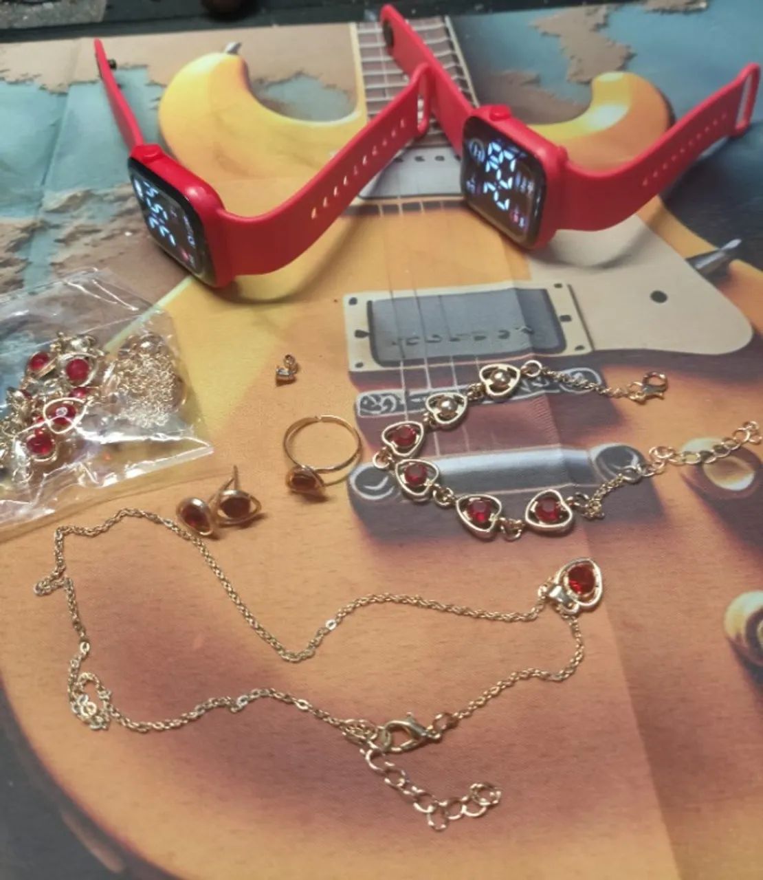 2 KIT completos  com Conjunto de 6 Peças  Relógio e Joias Bohemian com Strass para Mulhere