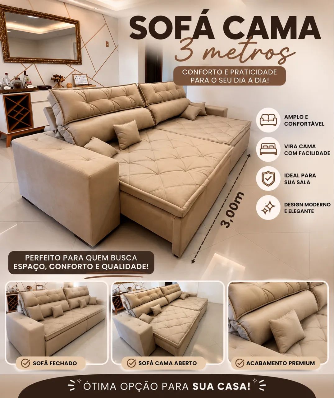 Sofá cama 3 metros 