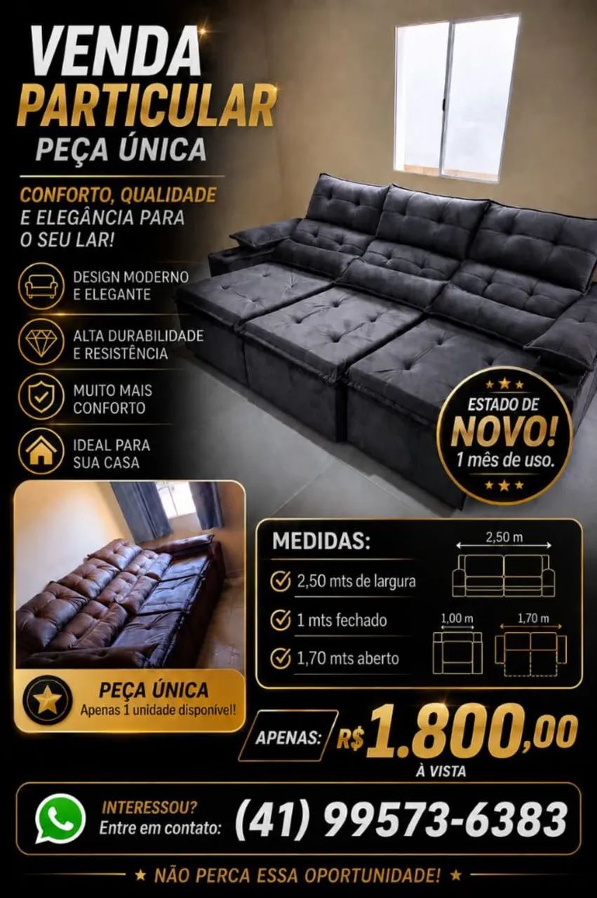 Sofá retrátil reclinável 1 mês de uso.