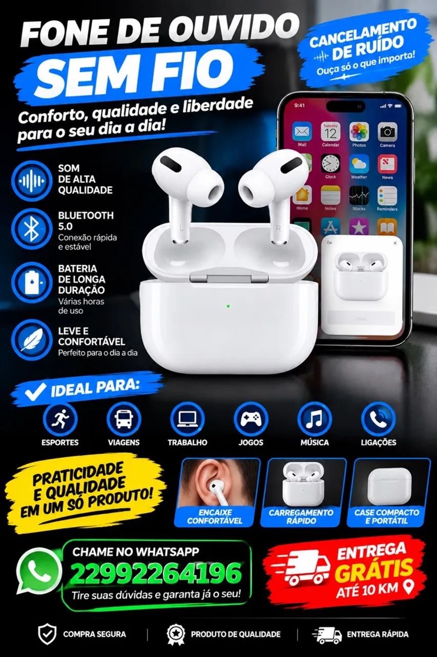 Fone de ouvido sem fio 