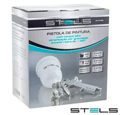 Pistola Pintura Gravidade 600ml + 3 Bicos 1.2 1.5 1.8 Stels