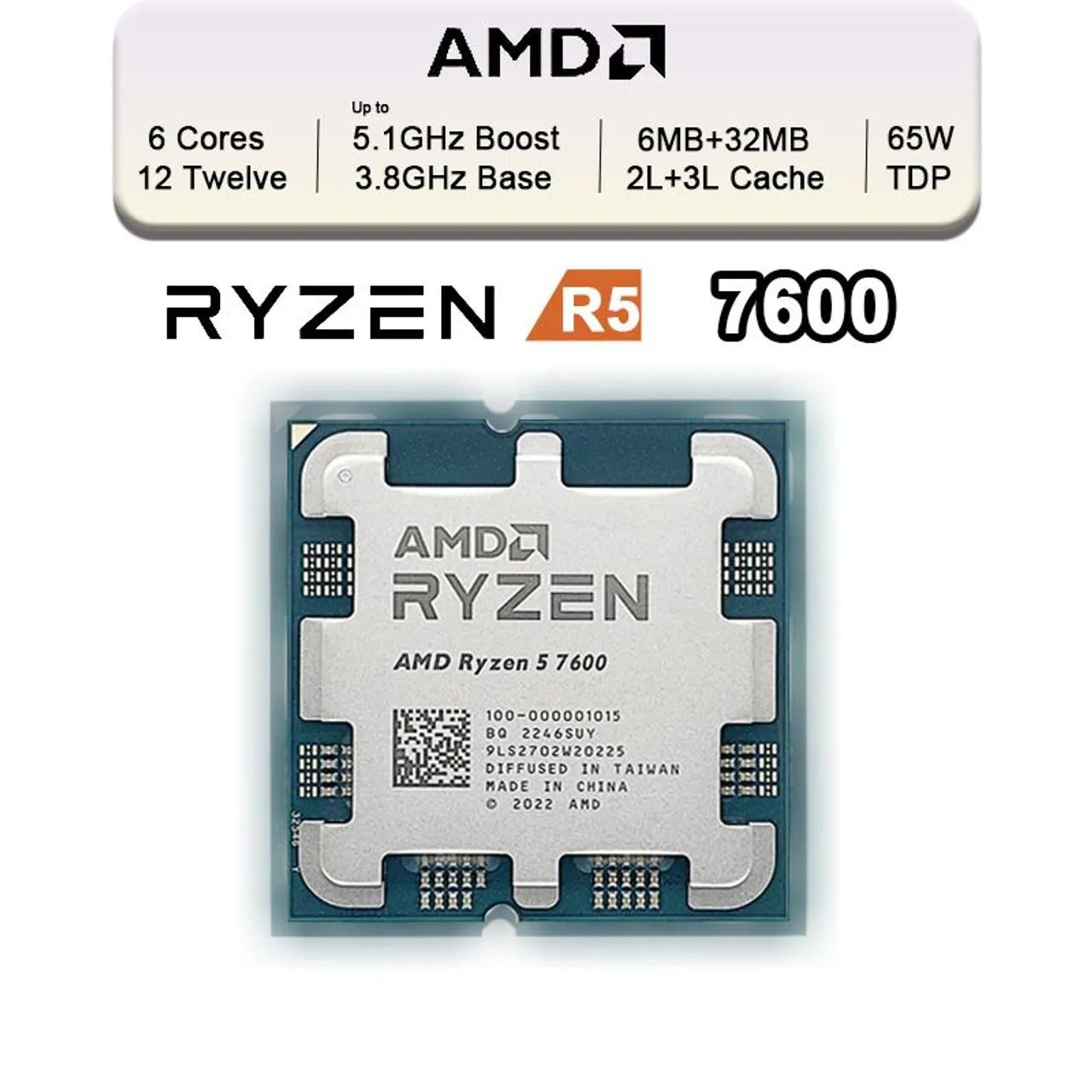 Processador AMD Ryzen 5 7600, 6-Core,12-Threads, AM5