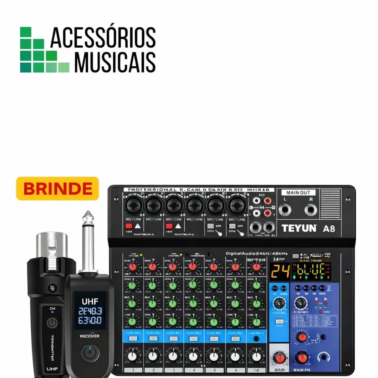 Mesa de Som 8 Canais + Transmissor Sem Fio de Brinde (promoção por tempo limitado)