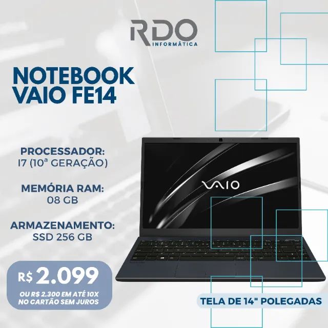 Notebook Vaio FE14 i7 10ª Geração 8GB 256GB SSD 14" - Notebook para empresas e comércio!