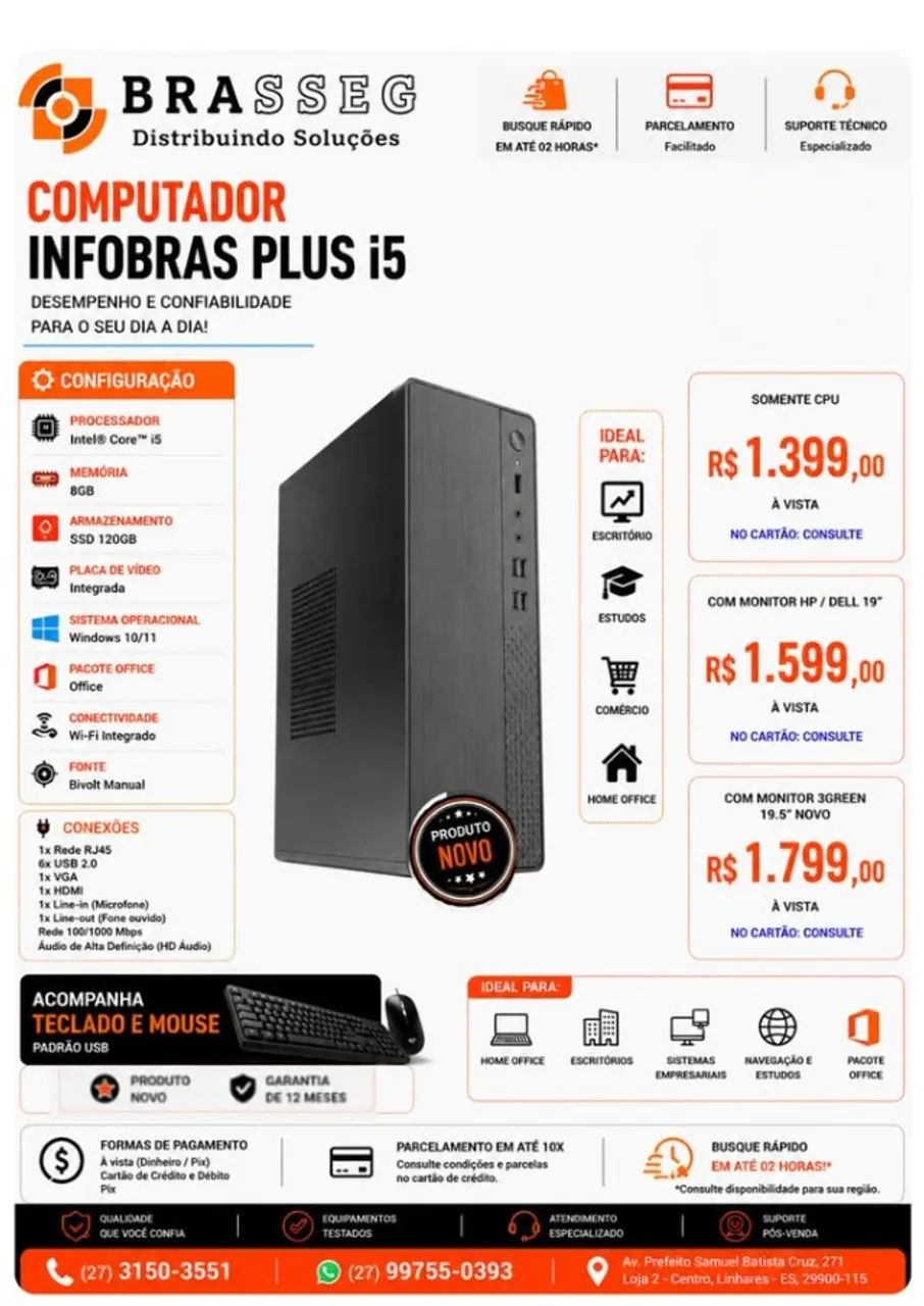 Computador Infobras Plus Intel Core i5 8GB SSD 120GB