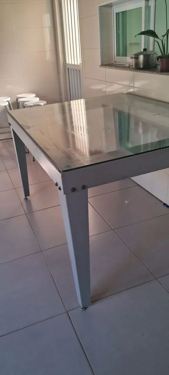Mesa Industrial Produção - Aço + Vidro | Ótimo Estado - Foto 2