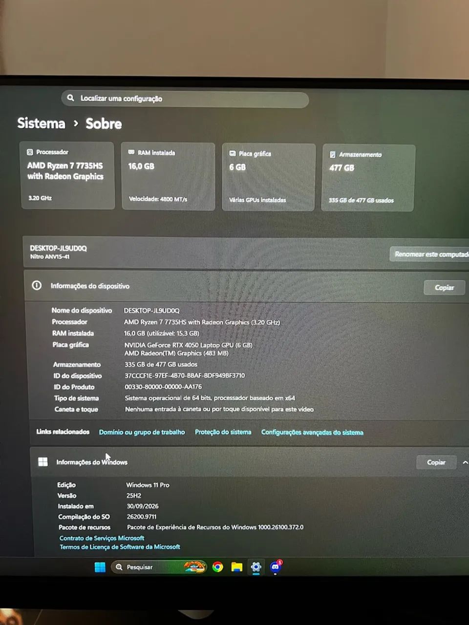 Notebook acer nitro ryzen 7 16gb ddr5 rtx 4050 - Foto 4
