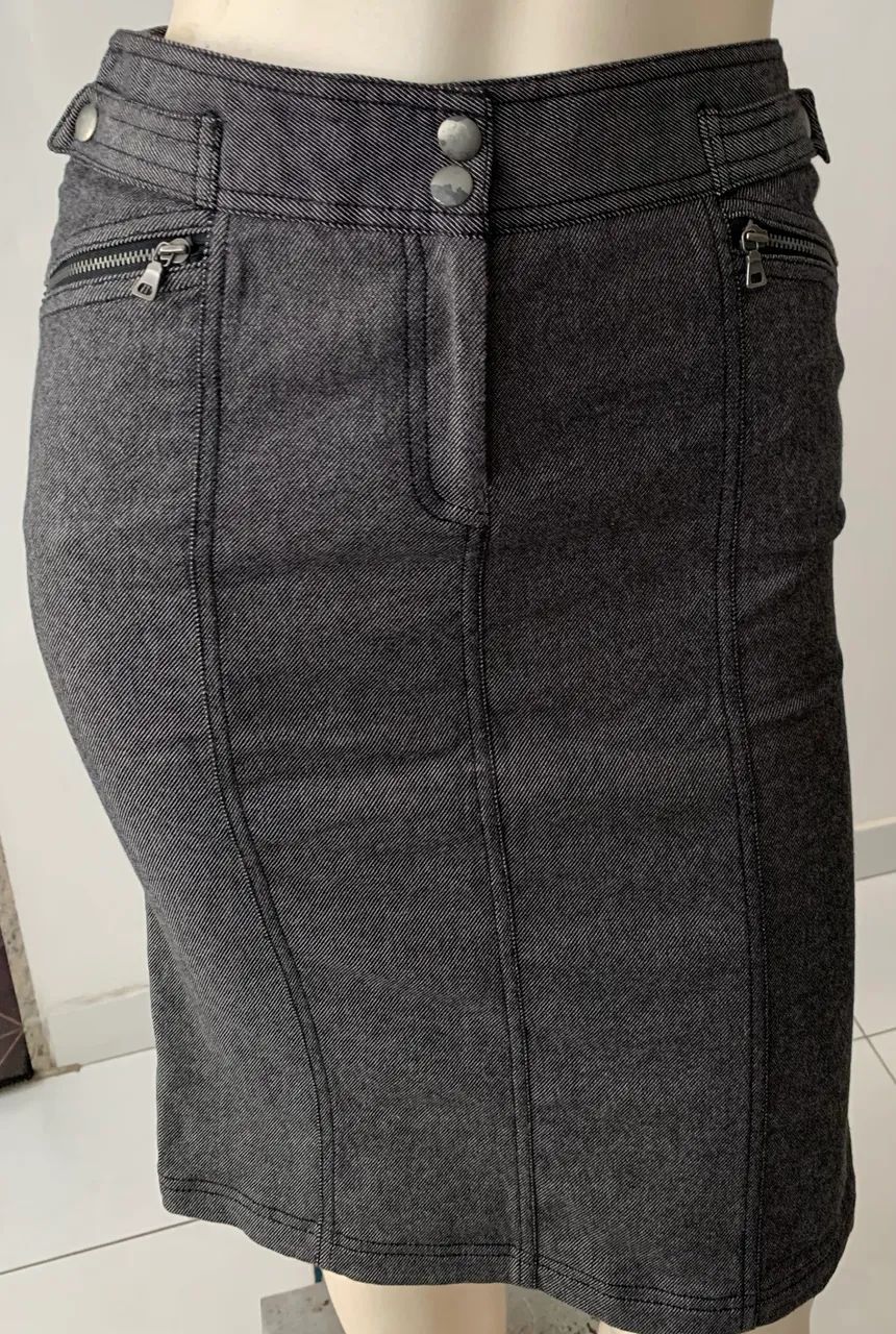 Saia Jeans Bolsos Com Zíper  - Foto 3