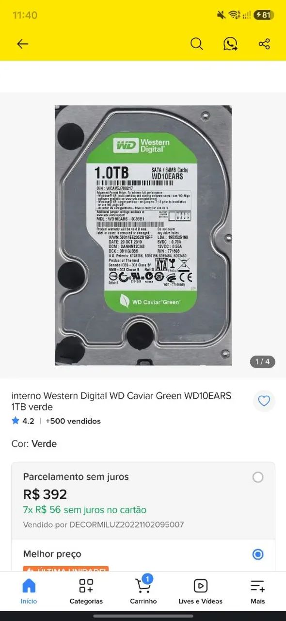 HD Western Digital 1.0TB - Foto 3