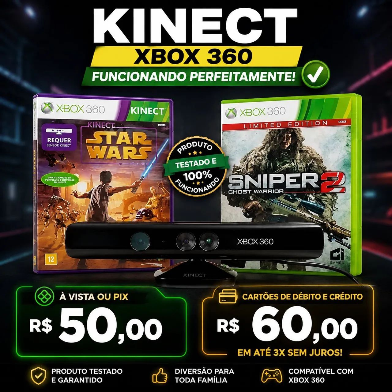 Kinect Xbox 350 + 2 jogos 