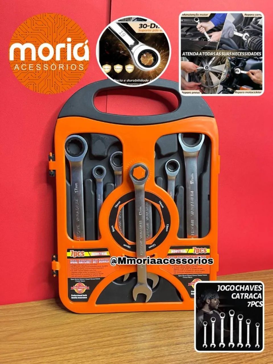 Jogo de Chave Combinada Catracada Articulada Profissional 7 Peças 8 a 19mm