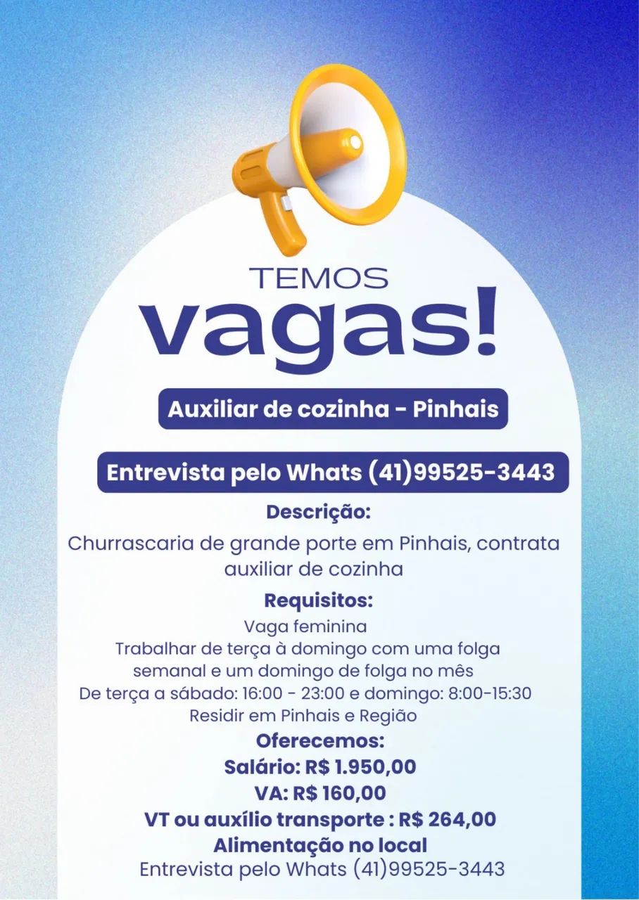 Auxiliar de cozinha - Pinhais