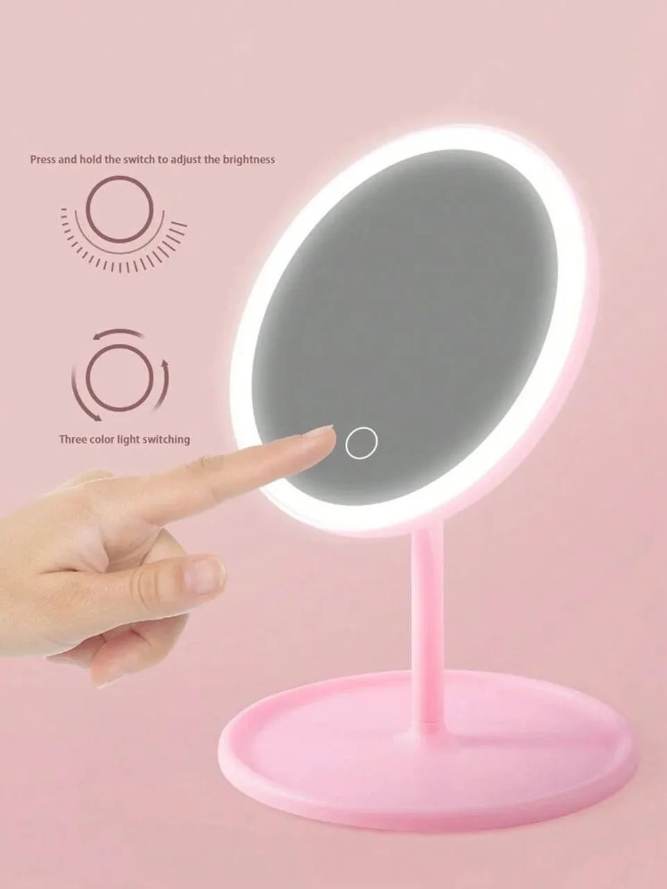 Espelho de Mesa LED Touch - Rosa Recarregável USB - Foto 5