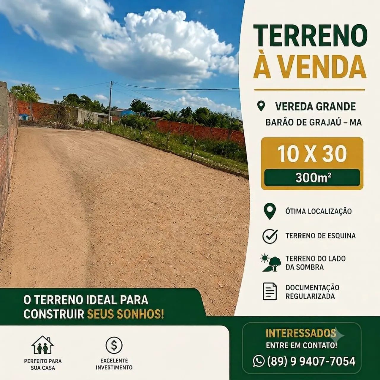 TERRENO 10X30 EM BARAO DE GRAJAU - MA