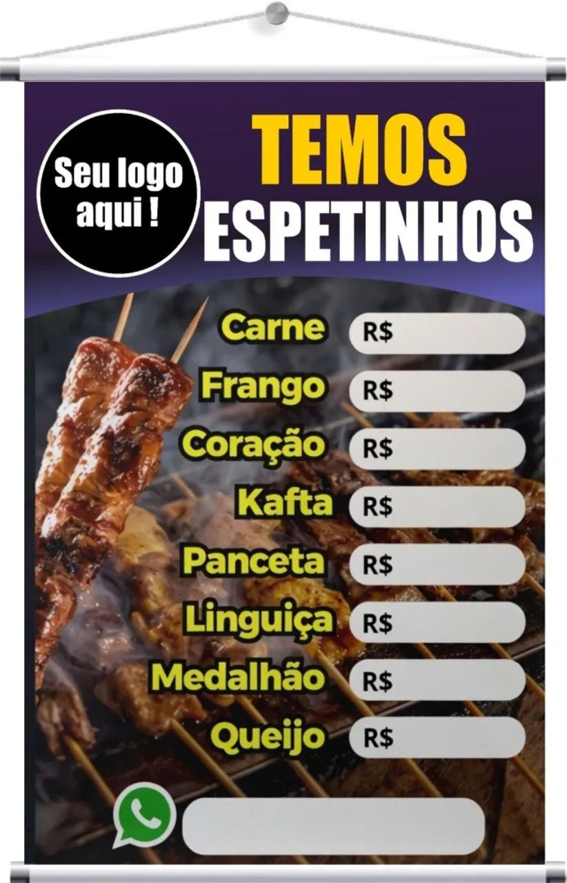 Banner Temos Espetinho Com Arte Pronta de high Qualidade Cores Vibrantes !!!