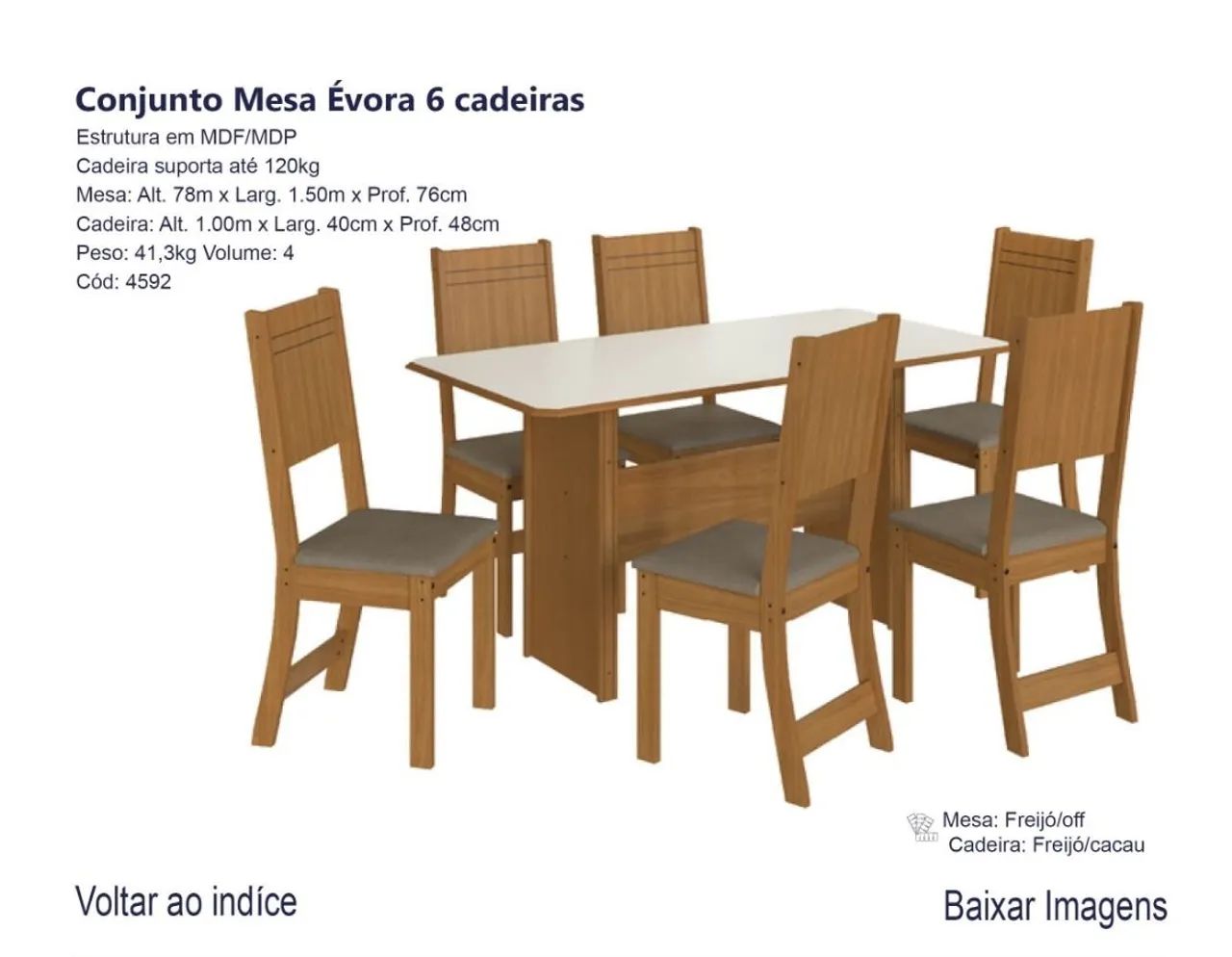 Conjunto de mesa 6 cadeiras - Évora 