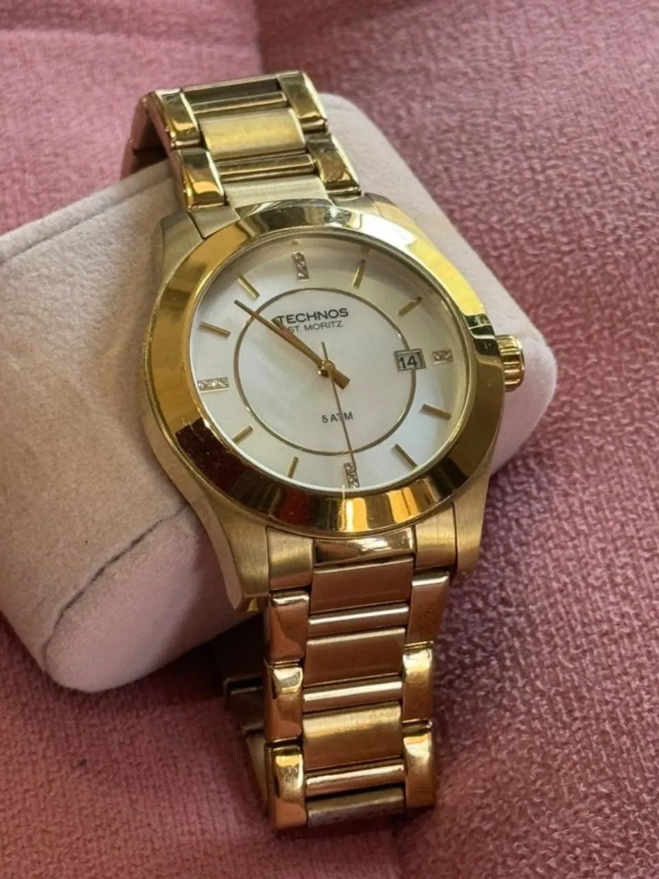 Relógio Technos St. Moritz dourado com mostrador branco e data - Foto 5
