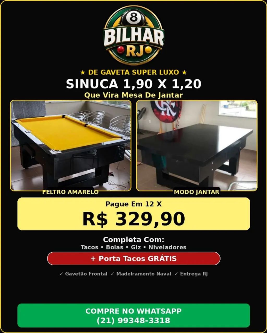 Sinuca 2 X 1 Mesa De Jantar 