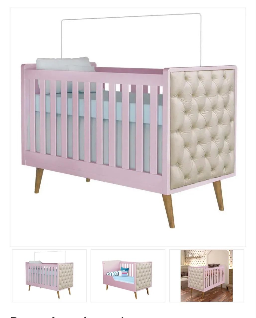 Berço Americano com Capitonê Retrô Rosa + Colchão  - Foto 4