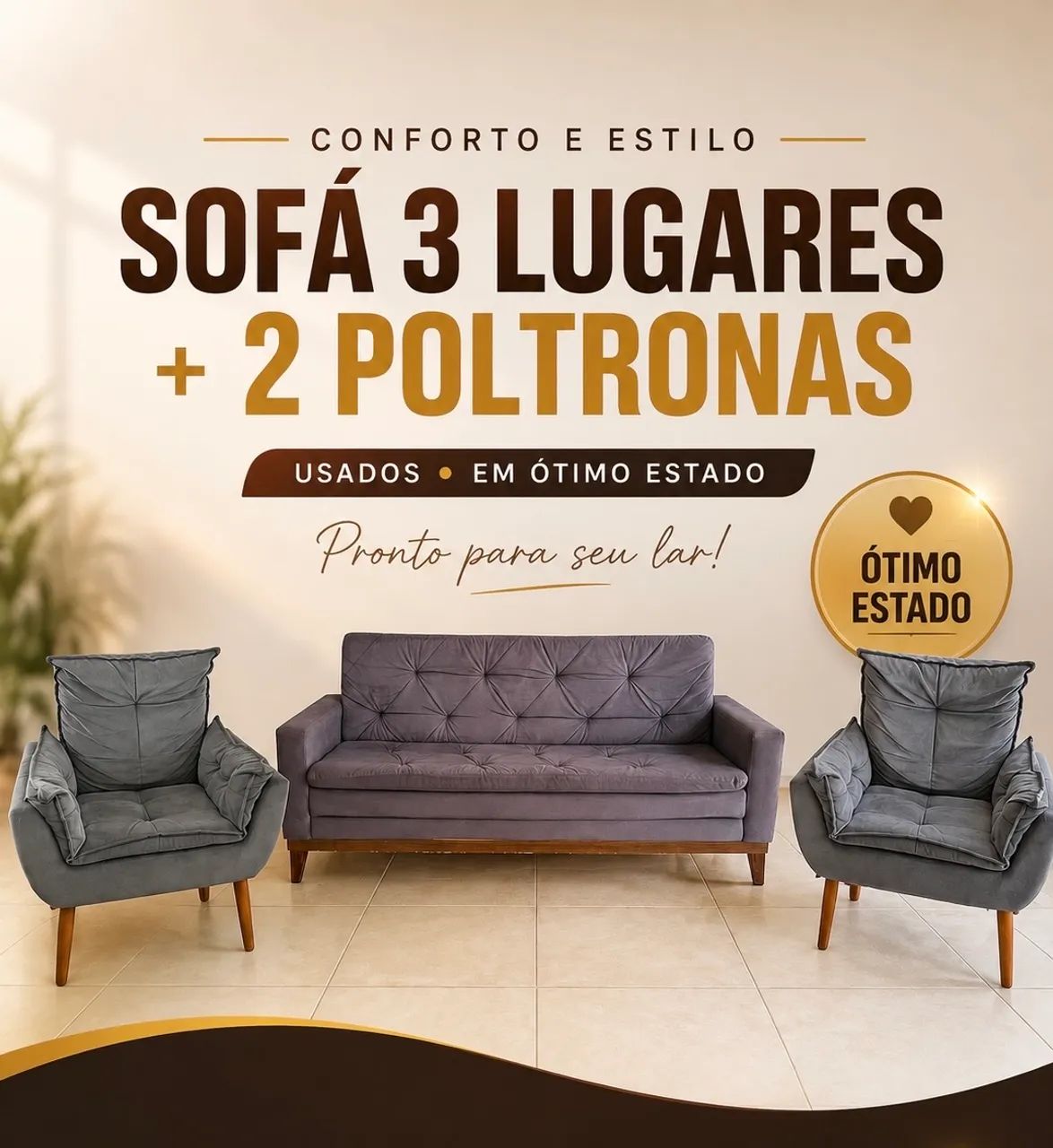 Sofá 3 lugares e 2 poltronas 