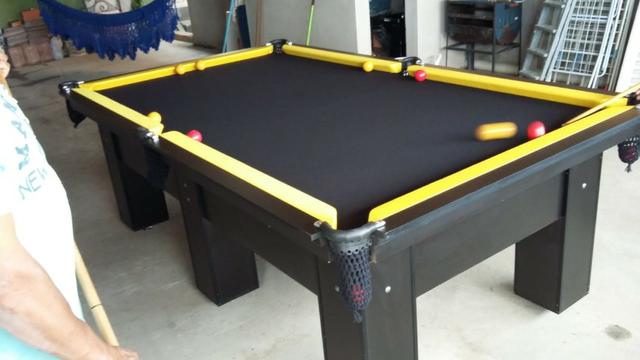 Mesa Charme de Sinuca e Jantar Cor Preta Tecido Preto e Borda Amarela Mod. ZFBC8186 - Foto 3